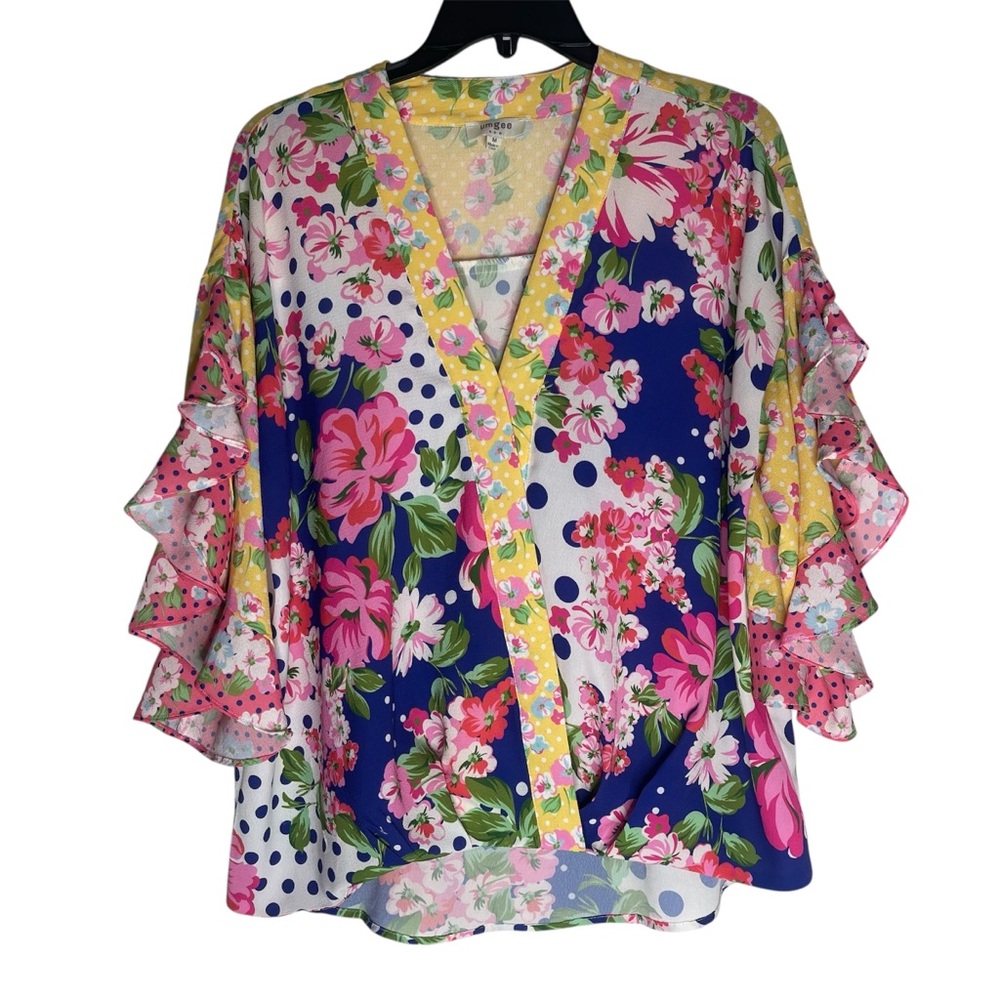 Umgee Ruffle Sleeve V-Neck Flutter Blouse
